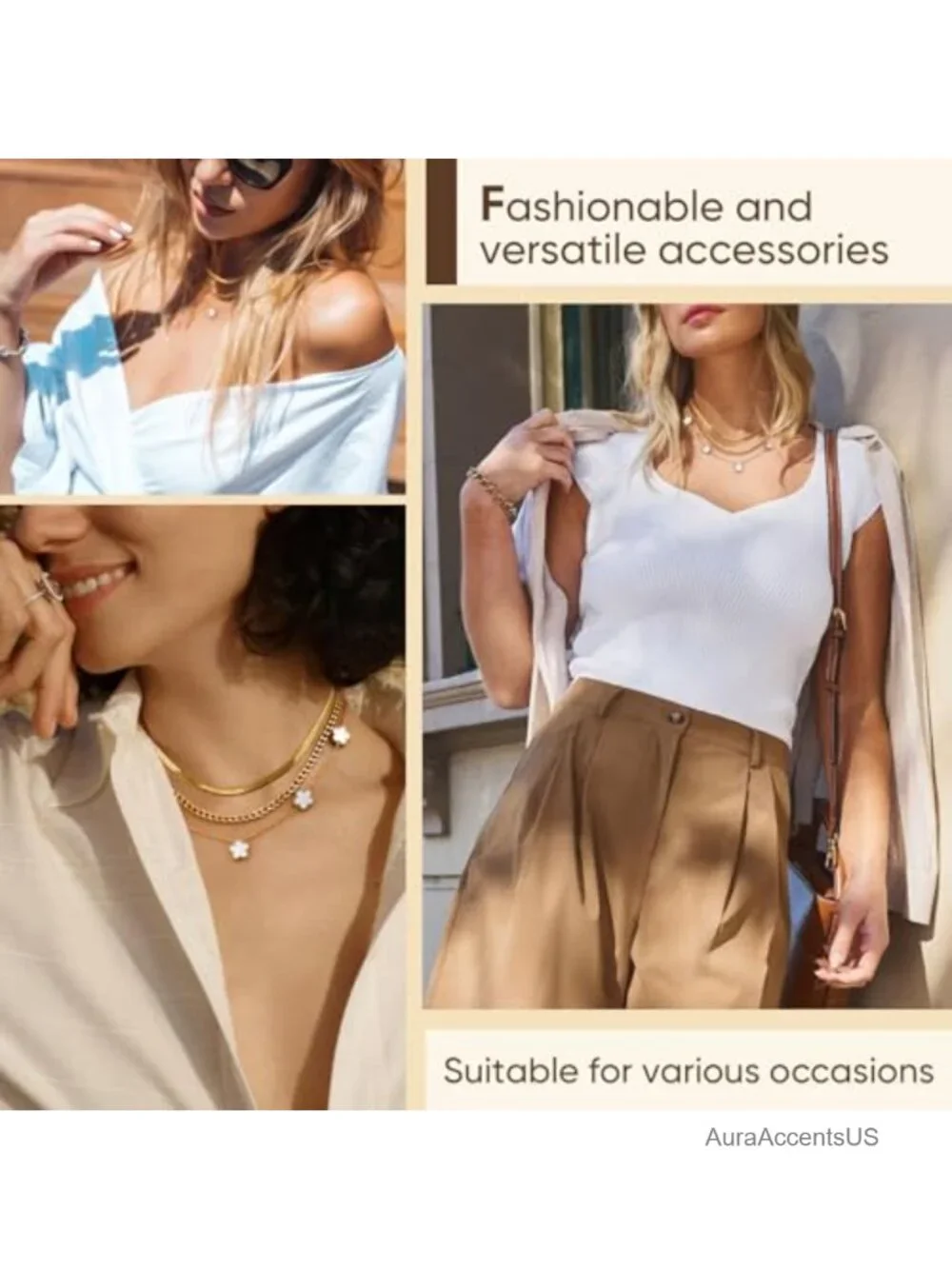 3Pcs 18K Gold Plated Layered Necklace Set, Stainless Steel Cuban Link